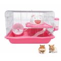 Double layer hamster cage with wheel – pink 2-tier cage