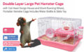 2-tier hamster cage with cat-shaped hideout and silent wheel
