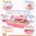 Double layer hamster cage with ramp and water bottle